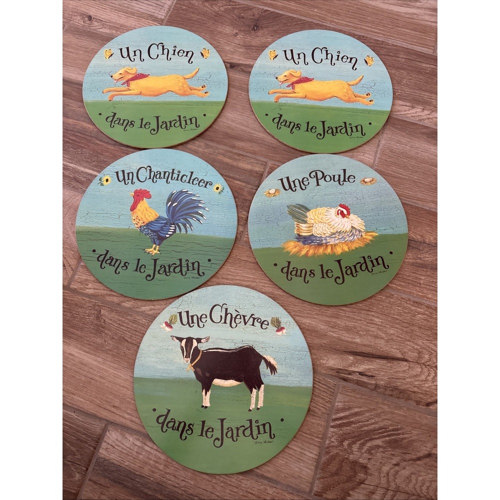 Pimpernel In The Garden‎ Trivets Cow Rooster Chicken Dogs -2 French Rare 10"